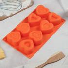 Форма для выпечки Доляна «Сердцебиение», силикон, 30×17.5 см, 8 ячеек (7×6.5 см), МИКС - Фото 1