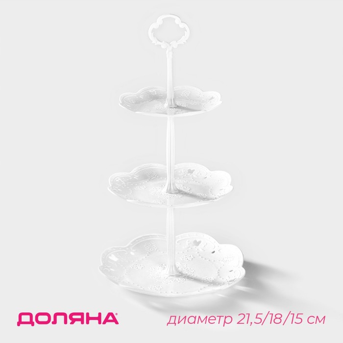 Этажерка для фруктов и десертов Доляна «Вивьен», 3 ярусная, пластик, круглая, 21.5/18/15 см, белая - Фото 1