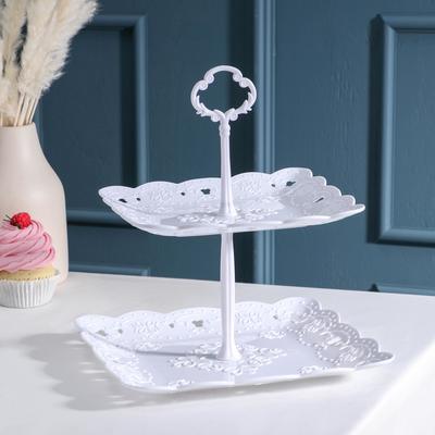 Этажерка-фруктовница квадратная «Вивьен», 2 яруса, 20×20 см, 24×24 см, цвет белый