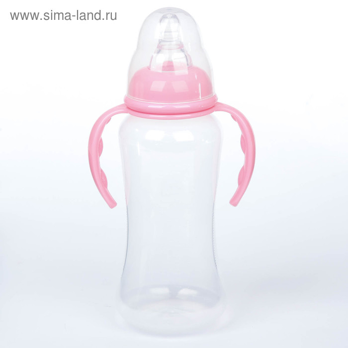 Бутылочка для кормления с ручками, 300 мл, от 0 мес., цвет розовый - Фото 1