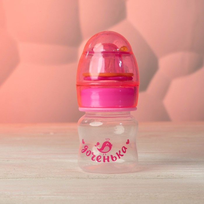 Бутылочка для кормления «Доченька», классическое горло, с погремушкой, 60 мл., от 0 мес., цвет розовый - фото 1905437051