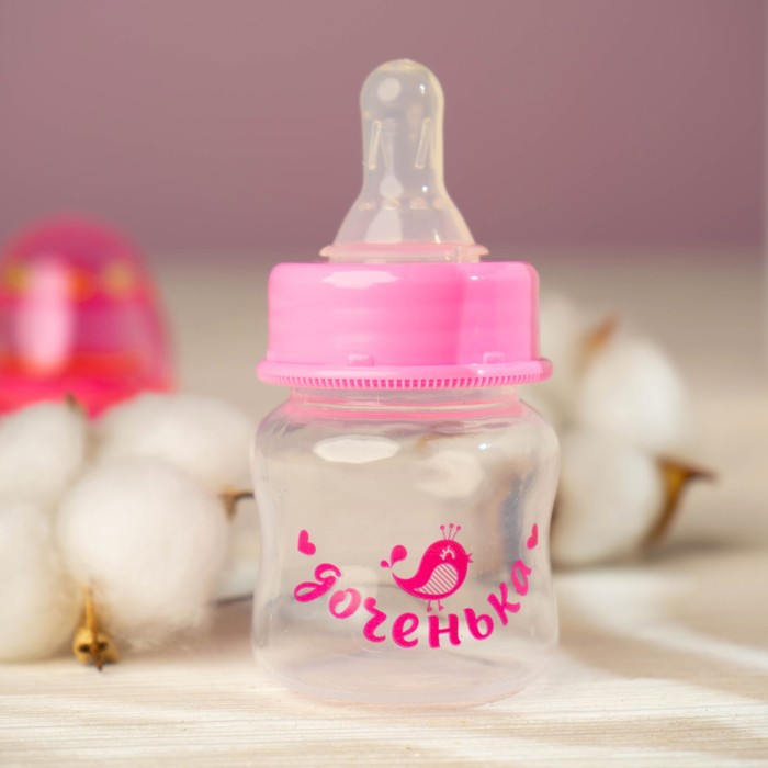 Бутылочка для кормления «Доченька», классическое горло, с погремушкой, 60 мл., от 0 мес., цвет розовый - фото 1905437052