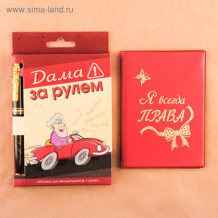 Набор: обложка для автодокументов и ручка "Дама за рулем" - Фото 1