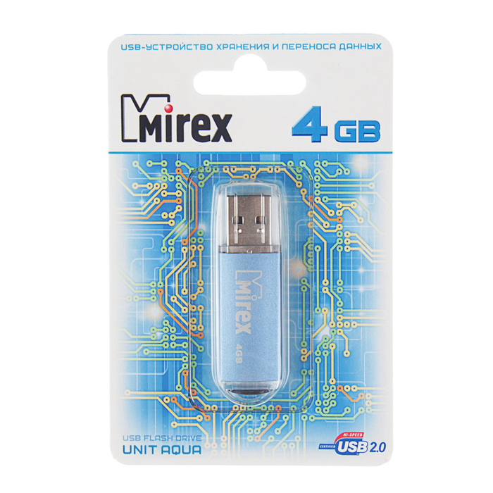 Флешка Mirex UNIT AQUA, 4 Гб, USB2.0, чт до 25 Мб/с, зап до 15 Мб/с, синяя - фото 51294094