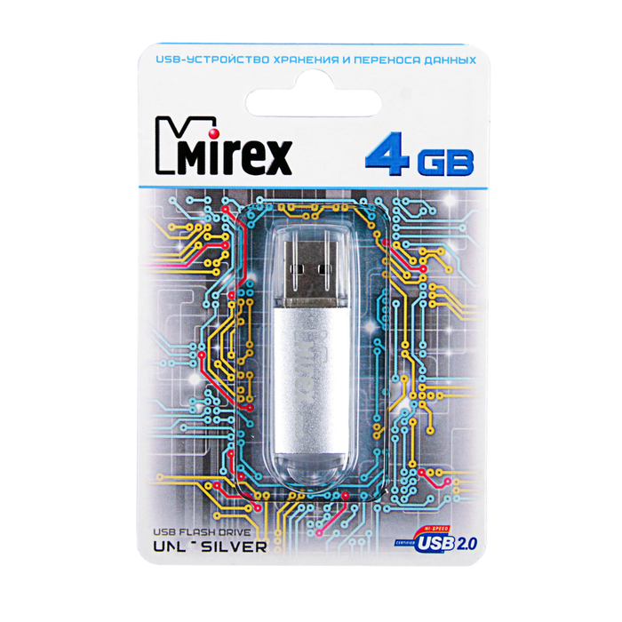 Флешка Mirex UNIT SILVER, 4 Гб, USB2.0, чт до 25 Мб/с, зап до 15 Мб/с, серебристая - фото 51294104