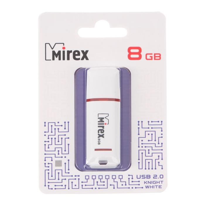 Флешка Mirex KNIGHT WHITE, 8 Гб, USB2.0, чт до 25 Мб/с, зап до 15 Мб/с, белая - фото 51294128