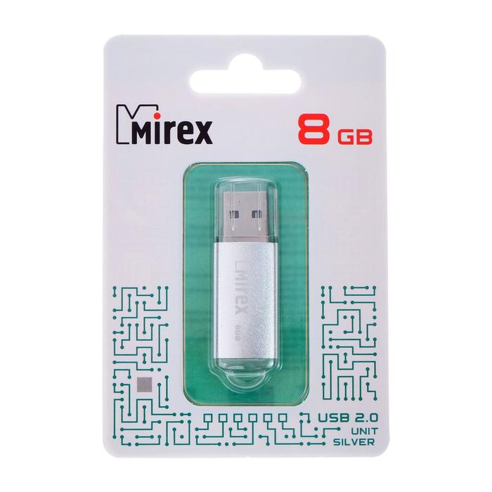Флешка Mirex UNIT SILVER, 8 Гб, USB2.0, чт до 25 Мб/с, зап до 15 Мб/с, серебряная - фото 51815785