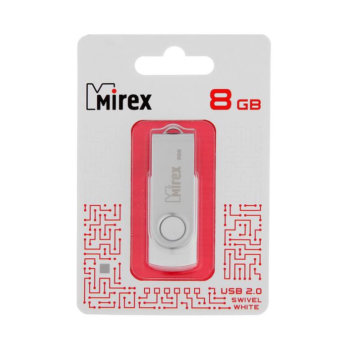 Флешка Mirex SWIVEL WHITE, 8 Гб, USB2.0, чт до 25 Мб/с, зап до 15 Мб/с, белая - фото 51815790