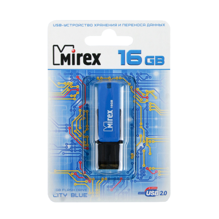 Флешка Mirex CITY BLUE, 16 Гб, USB2.0, чт до 25 Мб/с, зап до 15 Мб/с, синяя - фото 51294142