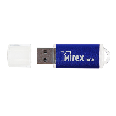 Флешка Mirex UNIT AQUA, 16 ГБ, USB 2.0, чтение до 25 Мб/с, запись до 15 Мб/с, синяя