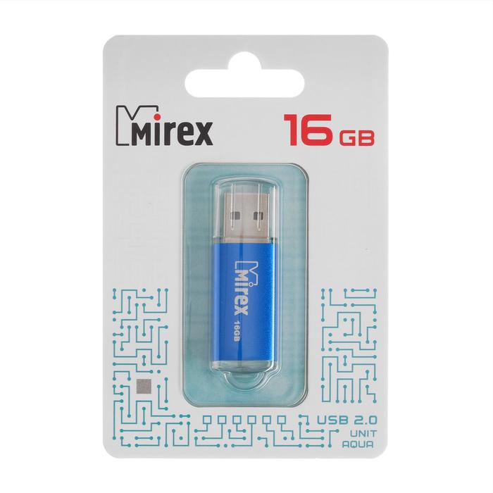 Флешка Mirex UNIT AQUA, 16 Гб, USB2.0, чт до 25 Мб/с, зап до 15 Мб/с, синяя - фото 51294161