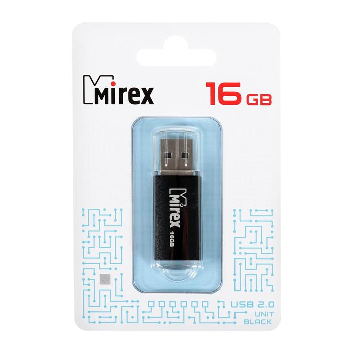 Флешка Mirex UNIT BLACK, 16 Гб, USB2.0, чт до 25 Мб/с, зап до 15 Мб/с, черная - фото 51294166