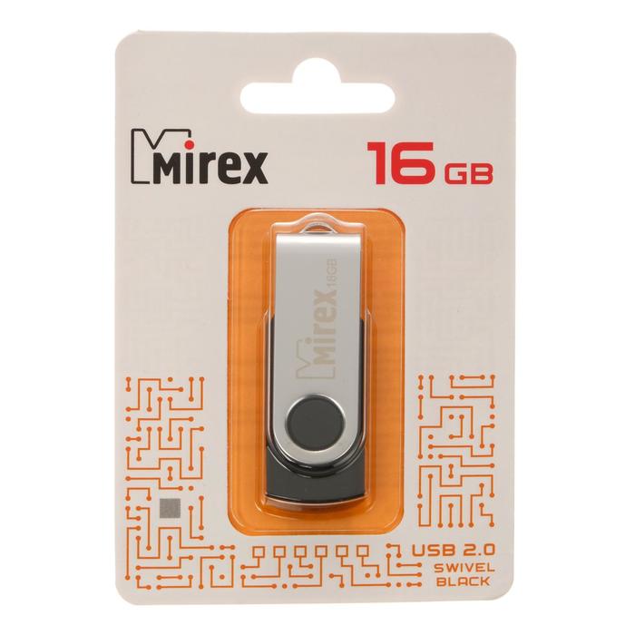 Флешка Mirex SWIVEL BLACK, 16 Гб, USB2.0, чт до 25 Мб/с, зап до 15 Мб/с, черная - фото 51294171