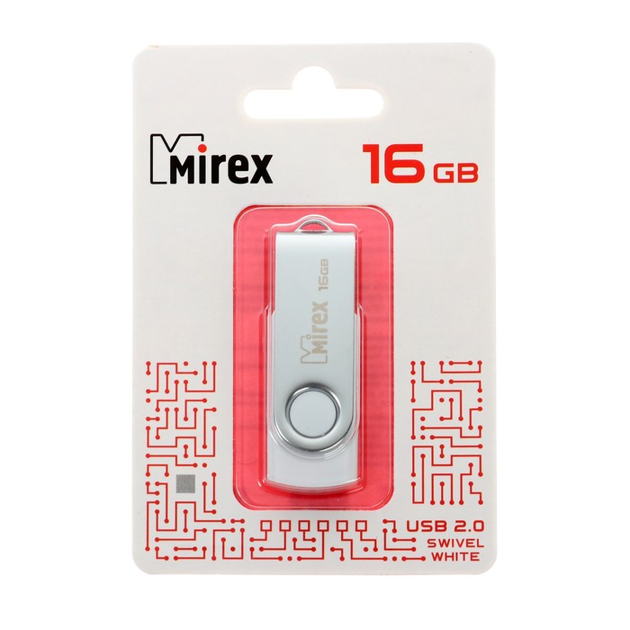 Флешка Mirex SWIVEL WHITE, 16 Гб, USB2.0, чт до 25 Мб/с, зап до 15 Мб/с, белая - фото 51294179