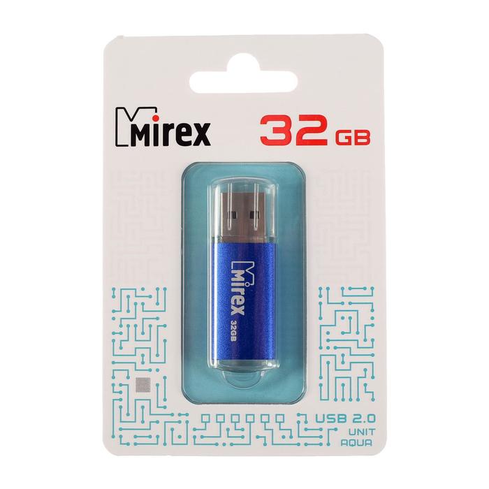 Флешка Mirex UNIT AQUA, 32 Гб, USB2.0, чт до 25 Мб/с, зап до 15 Мб/с, синяя - фото 51294187