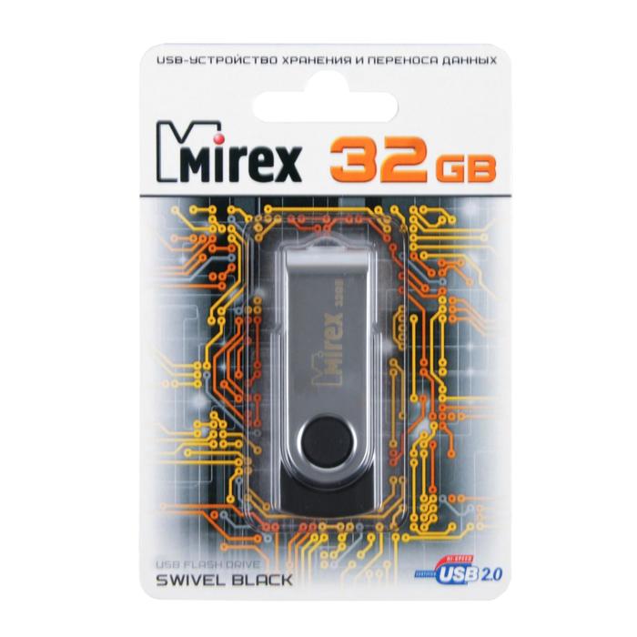 Флешка Mirex SWIVEL BLACK, 32 Гб, USB2.0, чт до 25 Мб/с, зап до 15 Мб/с, черная - фото 51773092 Флешка Mirex SWIVEL BLACK, 32 Гб, USB2.0, чт до 25 Мб/с, зап до 15 Мб/с, черная - фото 51773092