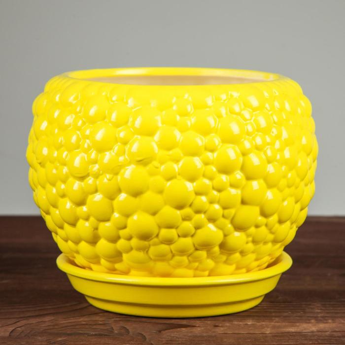 Горшок для цветов "Пузыри", лимонный цвет, керамика, 1.4 л - Фото 1