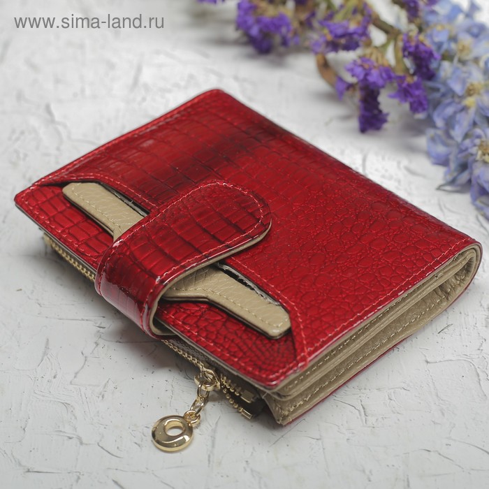 Кошелёк женский, отдел для монет, для карт на кнопке, наружный карман, цвет красный - Фото 1