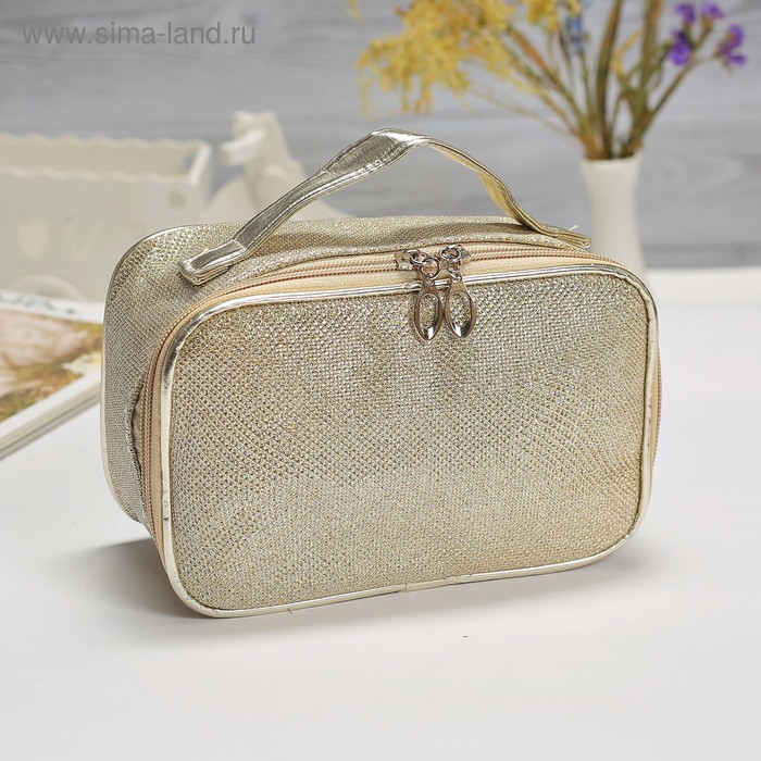 Косметичка-сундучок, отдел на молнии, зеркало, цвет золото - Фото 1