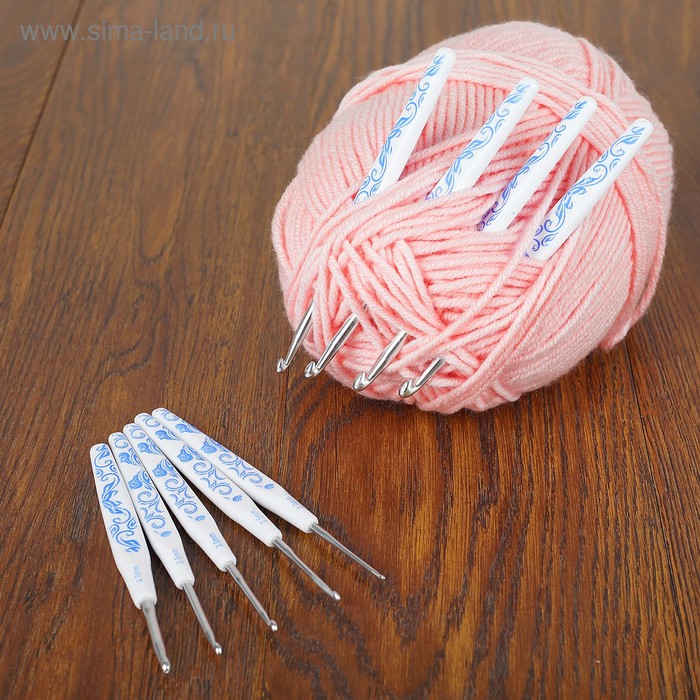 Набор крючков для вязания, d = 2-6 мм, 9 шт, цвет белый/синий - Фото 1