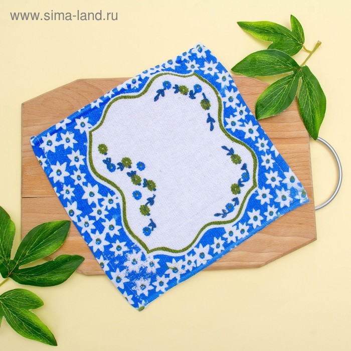 Салфетка махровая "Цветочки", 25х25см, 100%-хлопок,200 г/м - Фото 1