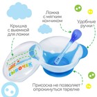 Детская посуда в наборе «Наш любимый сыночек», миска 350 мл на присоске, крышка, ложка, голубая - Фото 2