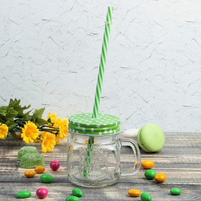 Банка с ручкой и крышкой и трубочкой Доляна «Кубик», 250 мл, 10,5×7,5×9 см