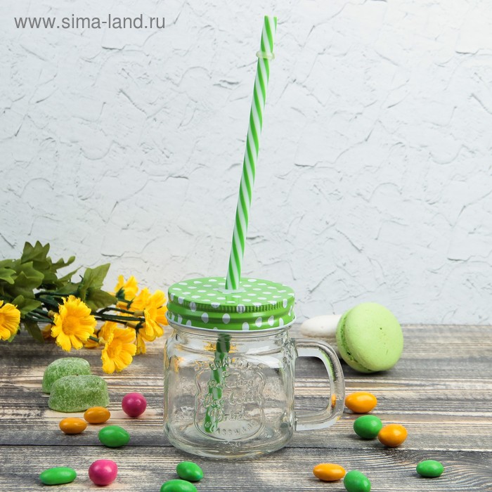 Банка с ручкой и крышкой и трубочкой Доляна «Кубик», 250 мл, 10,5×7,5×9 см - Фото 1