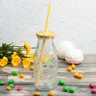Бутыль стеклянная с крышкой и трубочкой «Соты», 300 мл, 6,5×15,5 см, цвет МИКС - фото 4581988