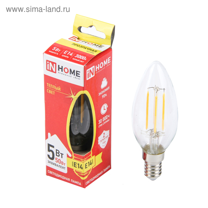 Лампа светодиодная ASD deco, С37, 5 Вт, Е14, 450 Лм, 3000 К, прозрачная - Фото 1
