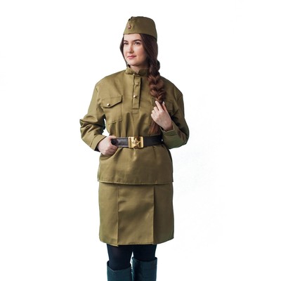 Костюм военного женский «Солдаточка», пилотка, гимнастёрка, юбка, ремень, р. 48-50, рост 170 см