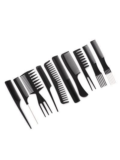 Набор расчёсок, 10 предметов, в чехле, чёрный