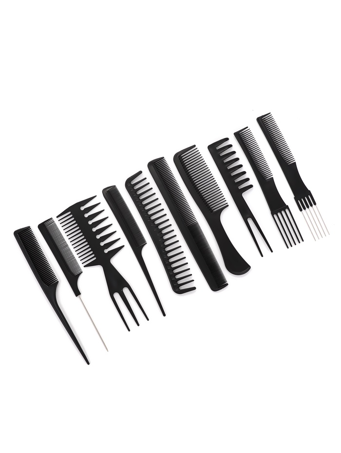 Набор расчёсок, 10 предметов, в чехле, чёрный - Фото 1