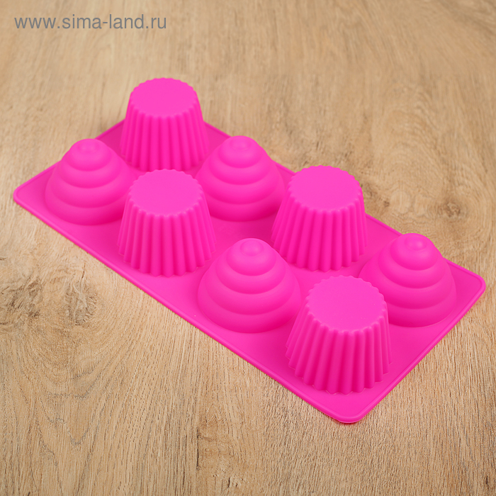 Форма силиконовая для выпечки Доляна «Капкейк», 28×14,5×4 см, 8 ячеек, цвет МИКС - Фото 1