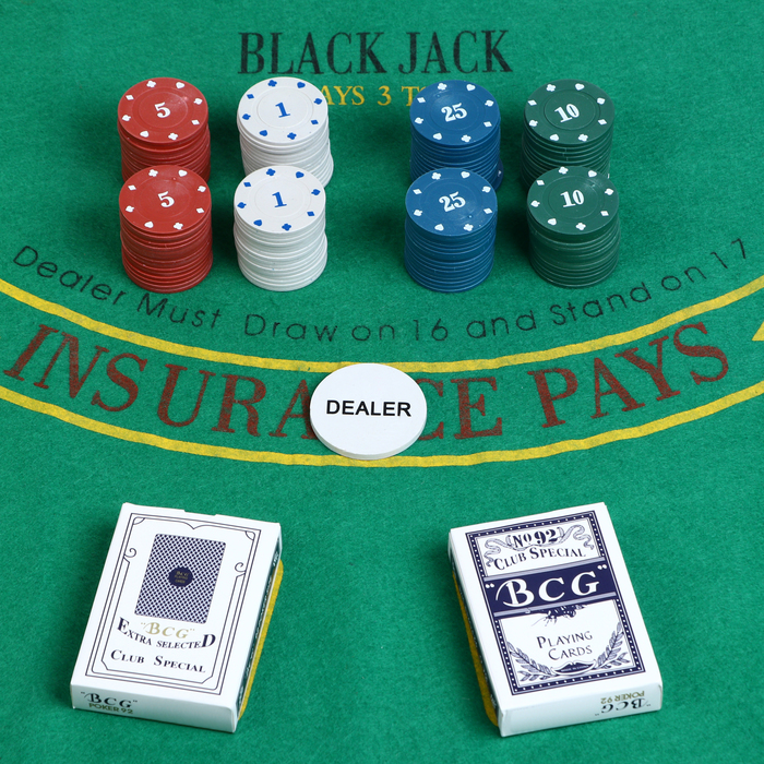 Покер, набор для игры (карты 2 колоды, фишки с номин. 100 шт, сукно 40 х 60 см) - Фото 1