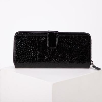 Кошелёк женский, 3 отдела на кнопке, цвет чёрный