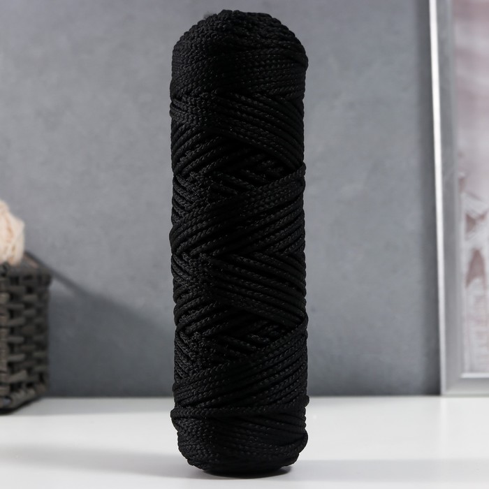 Шнур для вязания без сердечника 100% полиэфир, ширина 3мм 100м/210гр, (170 черный) - Фото 1