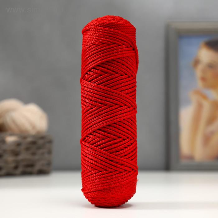 Шнур для вязания без сердечника 100% полиэфир, ширина 3мм 100м/210гр, (115 красный) - Фото 1