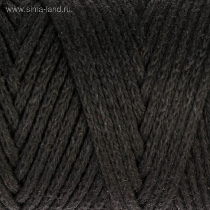 Шнур для вязания без сердечника 100% хлопок, ширина 3мм 100м/200гр (2105 черный) - Фото 1