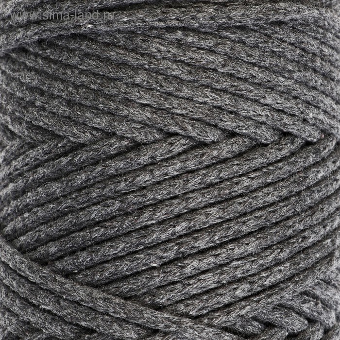 Шнур для вязания без сердечника 100% хлопок, ширина 3мм 100м/200гр (2101 т. серый) - Фото 1
