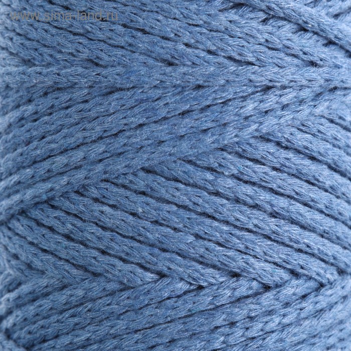 Шнур для вязания без сердечника 100% хлопок, ширина 3мм 100м/200гр (2175 джинс) - Фото 1