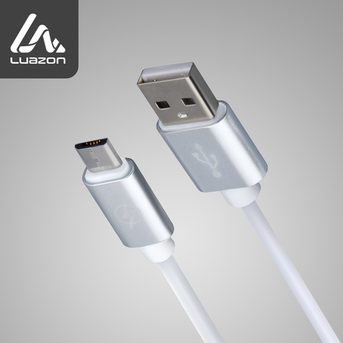 Кабель Luazon, microUSB - USB, 1 А, 1 м, оплётка металл, цвет: серебро