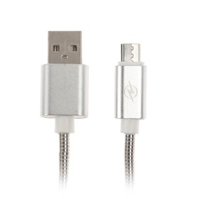 Кабель Luazon, microUSB - USB, 1 А, 1 м, оплётка металл, цвет: серебро