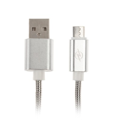 Кабель Luazon, microUSB - USB, 1 А, 1 м, оплётка металл, серебристый