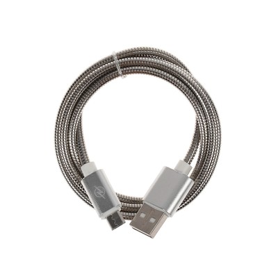 Кабель Luazon, microUSB - USB, 1 А, 1 м, оплётка металл, серебристый