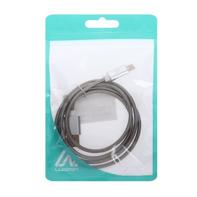 Кабель Luazon, microUSB - USB, 1 А, 1 м, оплётка металл, серебристый