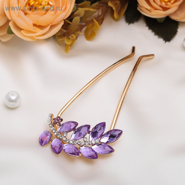 Гребень для волос "Гречанка" 4,5*9 см, сиреневые лепестки - Фото 1