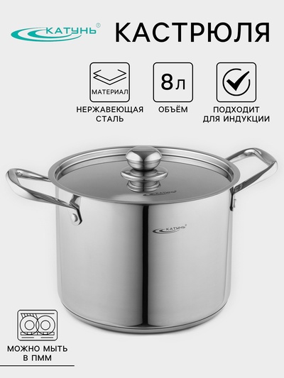 Кастрюля Катунь «Титан», 8 л, d=24 см, h=18 см, капсульное дно, индукция, нержавеющая сталь