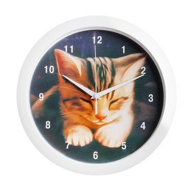 Часы настенные "Котёнок", белый обод, 28х28 см, микс