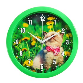 Часы настенные, серия: Детские, "Котёнок", плавный ход, d-28 см